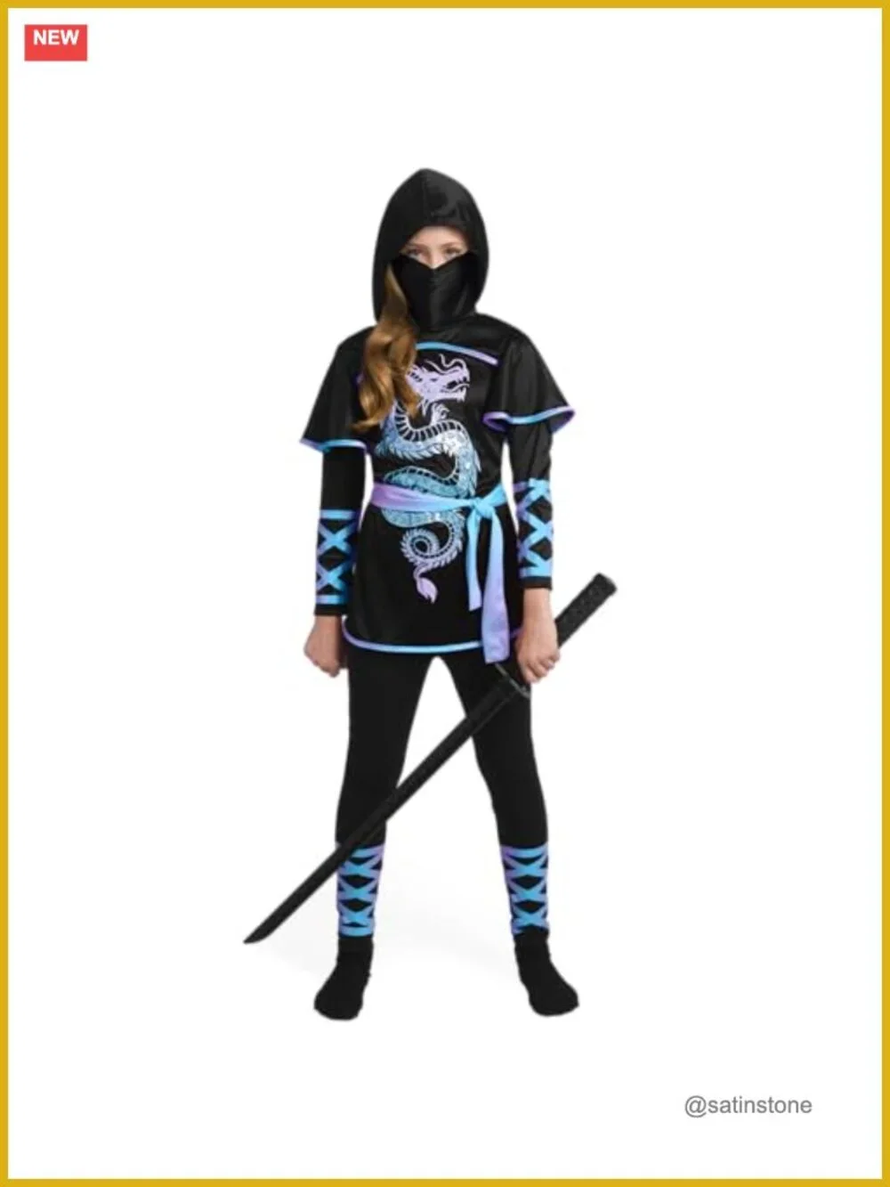 Ninja Costume Set for Kids with Mask Hooded Top Leggings Sash Halloween